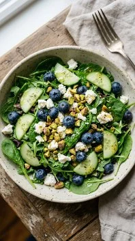 Blueberry Pistachio Spring Salad 2 Blueberry Pistachio Spring Salad with fresh greens and nuts