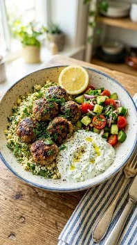 Classic Mediterranean Meatballs Bowl 2 Delicious bowl of Classic Mediterranean Meatballs with herbs and spices