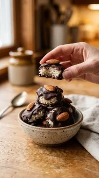 Healthy homemade Almond Joys with nuts and coconut