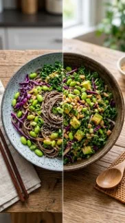 Miso Bowl (High-Protein) 2 High-protein miso bowl topped with fresh vegetables and tofu