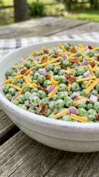 Pea Salad 2 Colorful pea salad with fresh vegetables and dressing