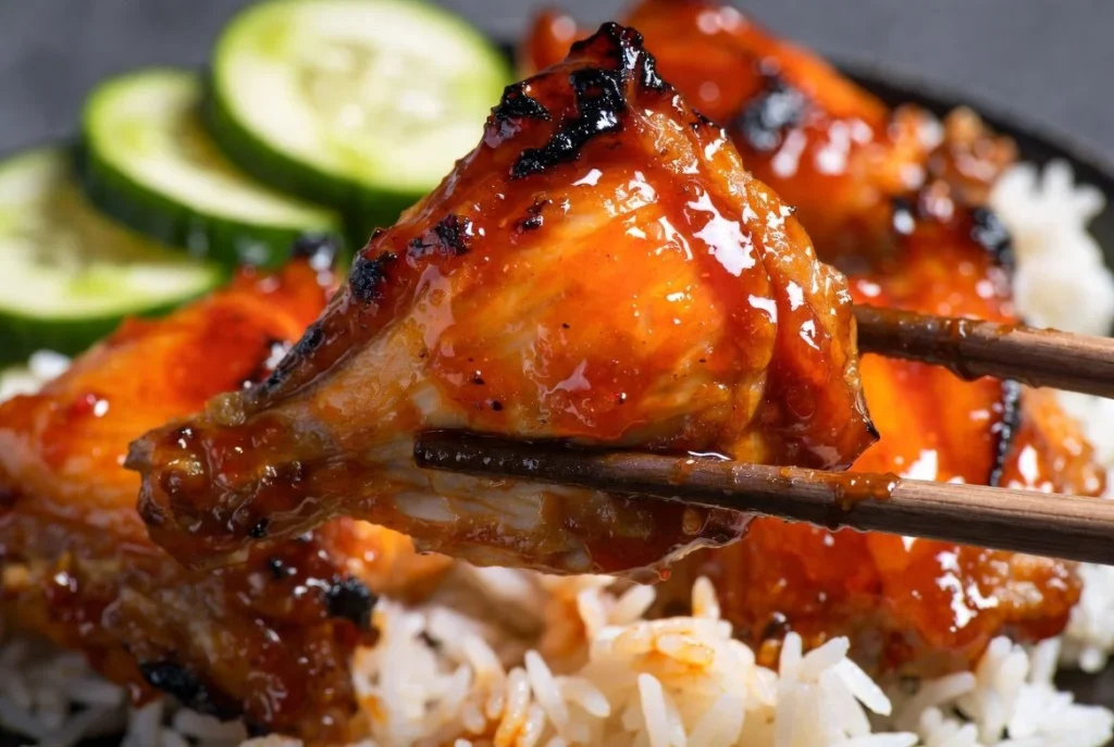 Delicious sticky sweet chili chicken thighs cooked in an air fryer