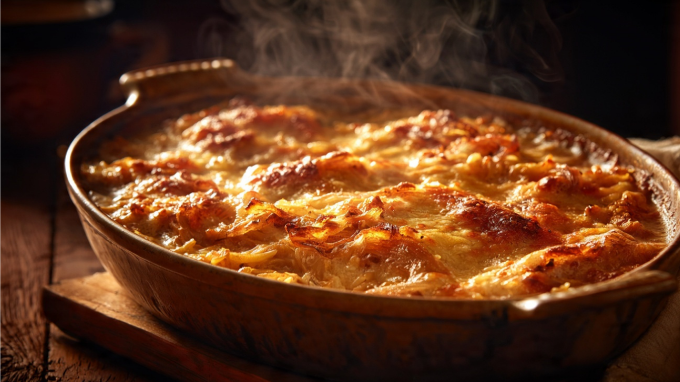 French Onion Chicken Orzo Casserole