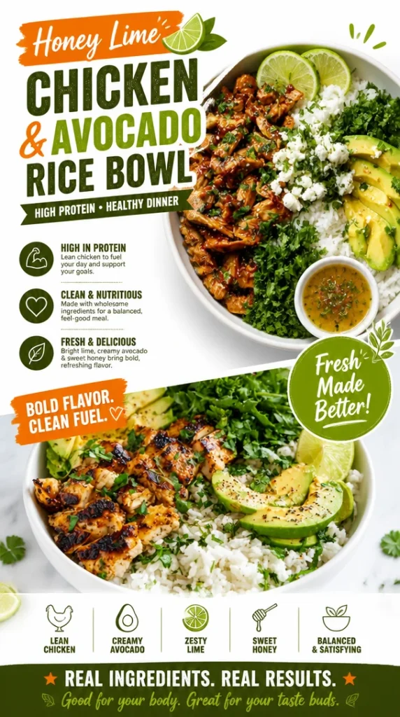 Honey Lime Chicken & Avocado Rice Bowl – High Protein Healthy Dinner Idea 2 honey lime chicken avocado rice bowl high prot 2026 06 14 170659 572x1024 1