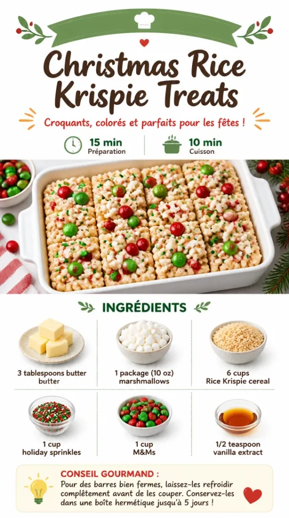Delicious Christmas Rice Krispie Treats decorated with festive colors.