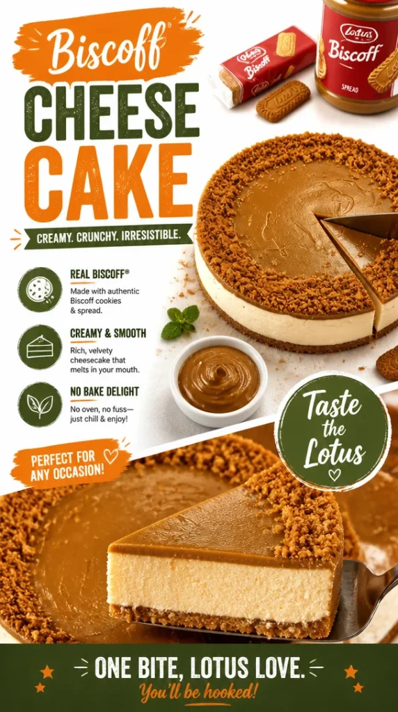 Delicious slice of Biscoff Cheesecake with caramel drizzle and Biscoff cookies