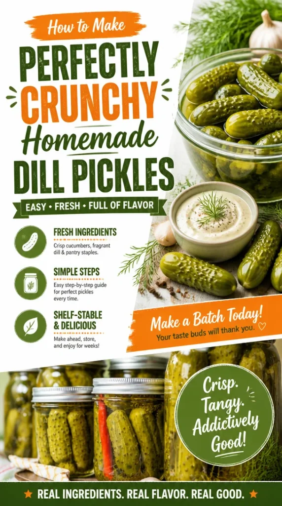 Jar of crunchy homemade dill pickles ready to be served