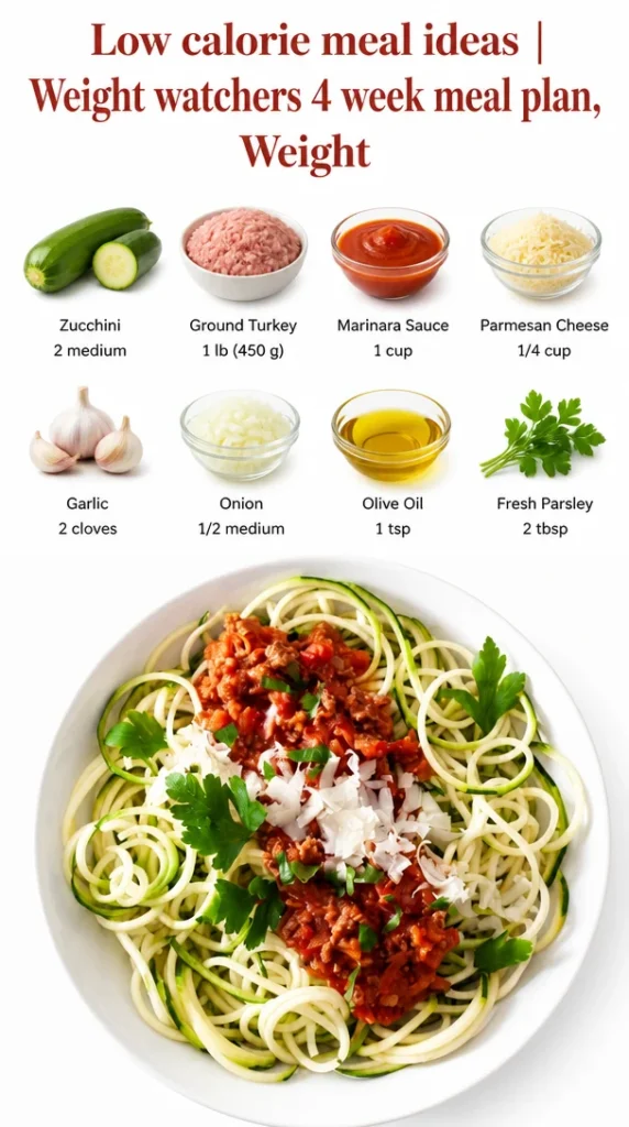 Weight Watchers meal plan featuring low calorie recipes and meal ideas for weight loss.