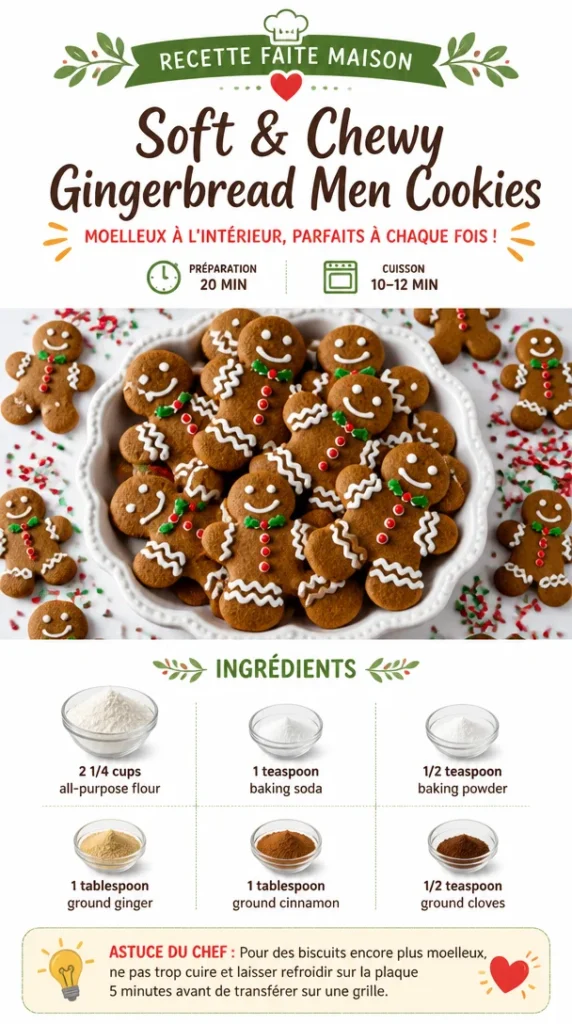 Platter of soft and chewy gingerbread men cookies decorated with icing.