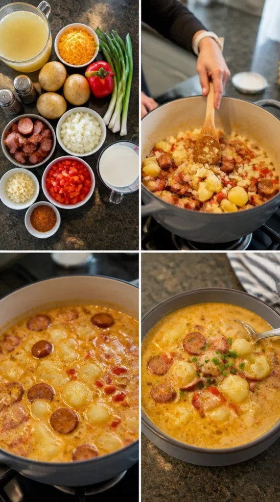 Bowl of creamy Cajun Potato Soup garnished with herbs and spices