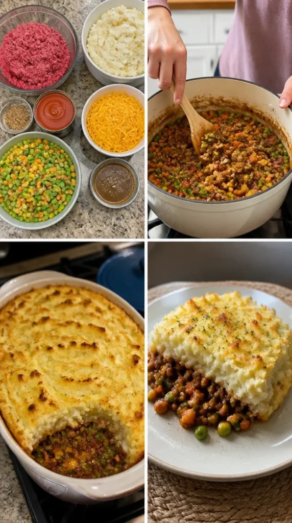 Delicious Shepherd's Pie made with ground beef and topped with creamy mashed potatoes
